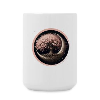 eleganter Kirschblüten Bonsai-Baum auf Halbmond - Große Tasse 440 ml - Weiß - Vorne