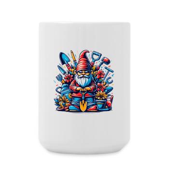 Nain de jardin coloré et sinistre avec des fleurs et des outils - Grande tasse 440 ml - blanc - Devant
