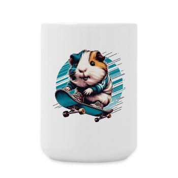 cooles Meerschweinchen auf einem Skateboard - Große Tasse 440 ml - Weiß - Vorne