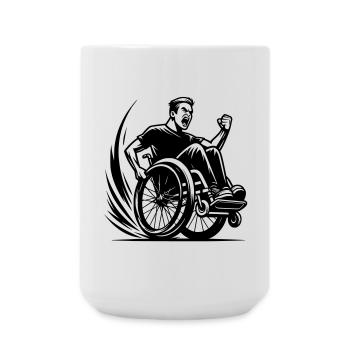 Angry wheelchair user doing a wheelie # - Large Mug 440 ml - white - Front