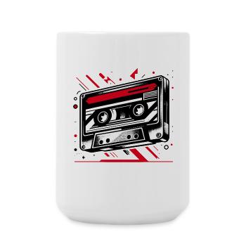 Musik Kassette im Retro-Stil 80er und 90er Stil - Große Tasse 440 ml - Weiß - Vorne