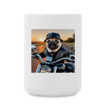 Dog biker in leather jacket style - Large Mug 440 ml - white - Front
