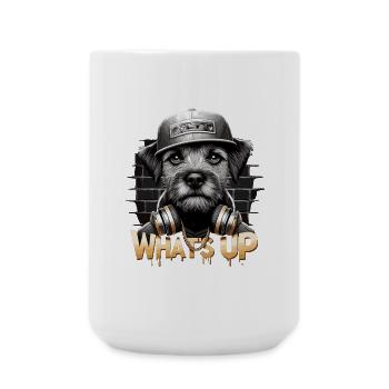 Border Terrier What's Up Headphones Gift - Large Mug 440 ml - white - Front