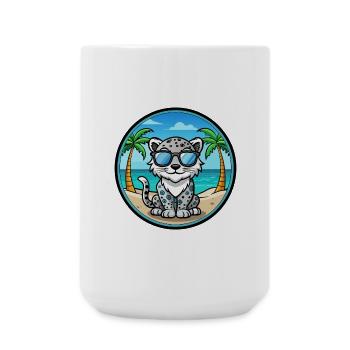 Snow Leopard Baby Cat Breed Cartoon Sunglass Beach - Large Mug 440 ml - white - Front