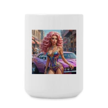 Glamour Showgirl Retro Auto - Große Tasse 440 ml - Weiß - Vorne