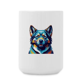 Norwegian Elkhound Dog Breed Cartoon Kawaii - Large Mug 440 ml - white - Front