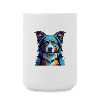 Chien de berger Cumberland race Coloré Dessin animé Kawaii - Grande tasse 440 ml - blanc - Devant
