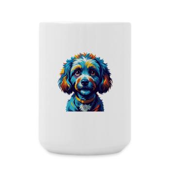 caniche miniature chien race coloré dessin animé kawaii - Grande tasse 440 ml - blanc - Devant
