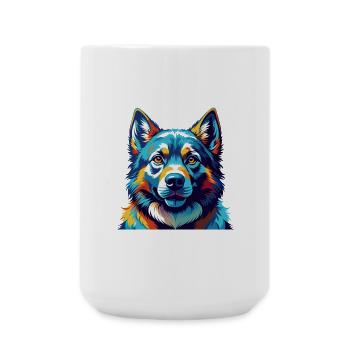 Norwegian Elkhound Dog Breed Cartoon Kawaii - Large Mug 440 ml - white - Front