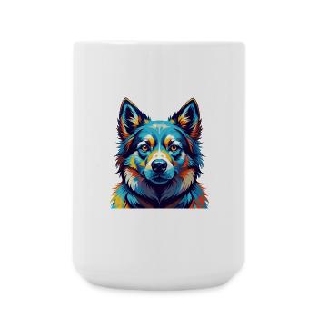 Norvégien Buhund Chien Race Coloré Dessin Animé Kawaii - Grande tasse 440 ml - blanc - Devant