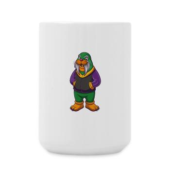 Walrus Funny Kawaii Cartoon Character Clipart - Large Mug 440 ml - white - Front