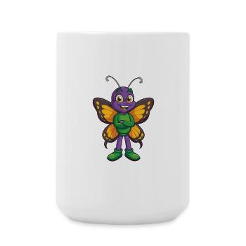 Butterfly Funny Kawaii Cartoon Character Clipart - Large Mug 440 ml - white - Front
