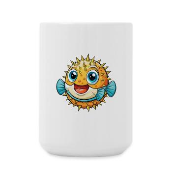 poisson-globe mignon personnage de dessin animé Kawaii Clipart - Grande tasse 440 ml - blanc - Devant