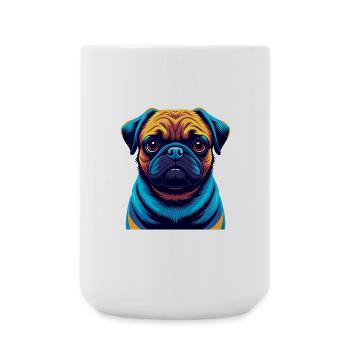 Mops Hund Bunte Kawaii Cartoon Figur Clipart - Große Tasse 440 ml - Weiß - Vorne