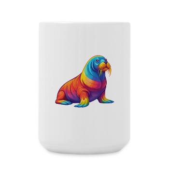 Walrus Colorful Kawaii Cartoon Character Clipart - Large Mug 440 ml - white - Front