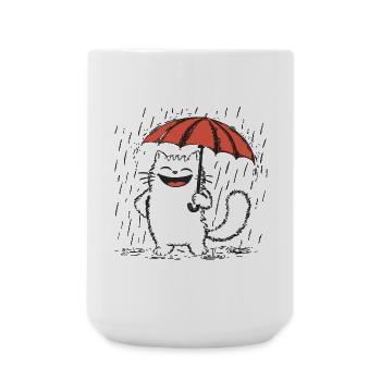 Chat heureux sous la pluie - Grande tasse 440 ml - blanc - Devant