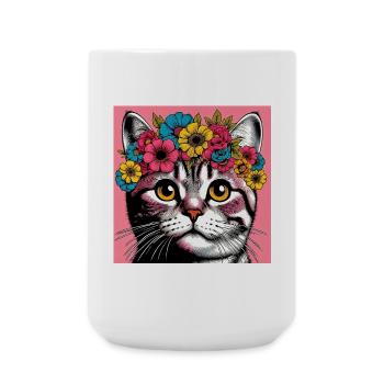 Chat avec des fleurs - Grande tasse 440 ml - blanc - Devant