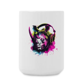 Rhino Rhinos Rhinoceros Head with Headphones - Large Mug 440 ml - white - Front