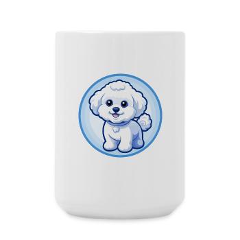 Bichon frisé chien bleu kawaii dessin animé personnage animal de compagnie - Grande tasse 440 ml - blanc - Devant