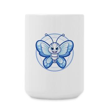 Schmetterling Blau Kawaii Cartoon Figur Clipart - Große Tasse 440 ml - Weiß - Vorne