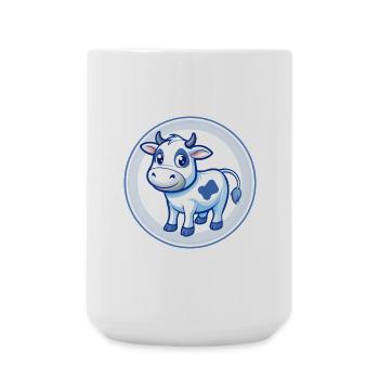 Vache Bleu Mignon Kawaii Dessin Animé Personnage Clipart Animal de compagnie - Grande tasse 440 ml - blanc - Devant