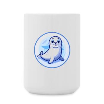 Siegel Blau Kawaii Cartoon Figur Clipart Haustier - Große Tasse 440 ml - Weiß - Vorne