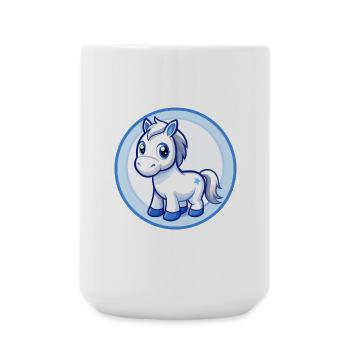 Pferd Blau Kawaii Cartoon Figur Clipart Haustier - Große Tasse 440 ml - Weiß - Vorne