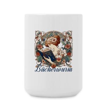 Bücherwurm Frau Lesen Schmökern Geschenk - Große Tasse 440 ml - Weiß - Vorne