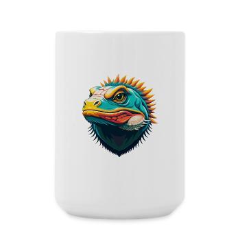 Leguan Niedliches Kawaii Cartoon Clipart Tier Gesicht - Große Tasse 440 ml - Weiß - Vorne