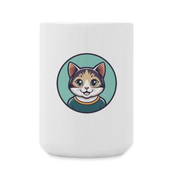 Katze Kawaii Cartoon Figur Tier Haustier Gesicht - Große Tasse 440 ml - Weiß - Vorne
