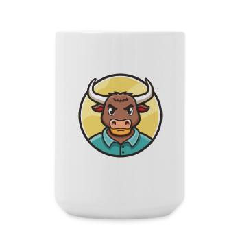 Bull Kawaii Cartoon Figur Tier Haustier Gesicht - Große Tasse 440 ml - Weiß - Vorne