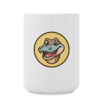 Crocodile Kawaii Dessin animé Personnage Animal Animal Visage - Grande tasse 440 ml - blanc - Devant