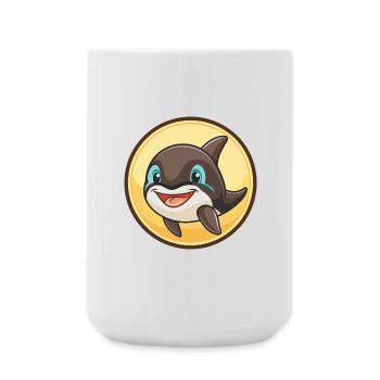Orca Kawaii Dessin animé Personnage Animal Animal Visage - Grande tasse 440 ml - blanc - Devant