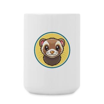 Ferret Kawaii Cartoon Character Animal Pet Face - Large Mug 440 ml - white - Front
