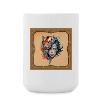 The tiger and the woman, strength and grace. - Large Mug 440 ml - white - Front