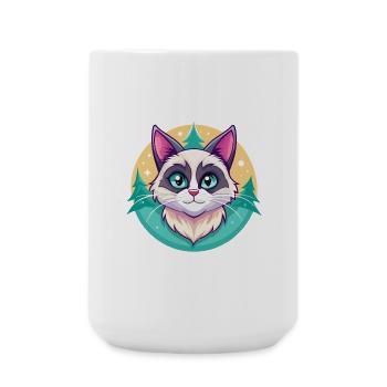 Schneeschuh Katze Rasse Karikatur Kawaii Tier Haustier - Große Tasse 440 ml - Weiß - Vorne