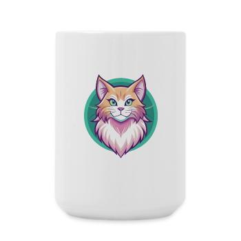 Ginger Longhair Cat Breed Cartoon Kawaii Animal - Large Mug 440 ml - white - Front