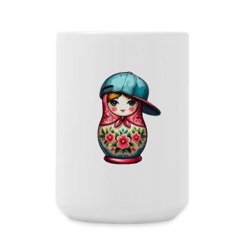 Matrjoschka cool Cappy Kappe Geschenk - Große Tasse 440 ml - Weiß - Vorne