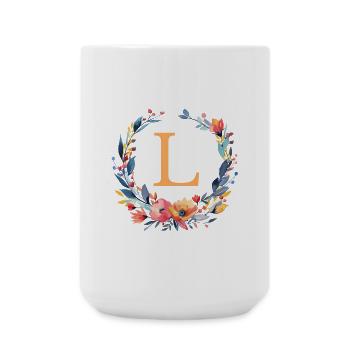 L Monogram, Flower Wreath, Personalizable - Large Mug 440 ml - white - Front