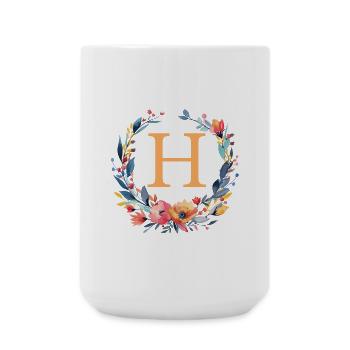 H Monogramm, Blumen-Kranz, personalisierbar - Große Tasse 440 ml - Weiß - Vorne