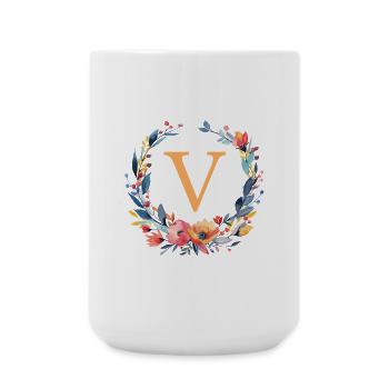 V Monogram, Couronne de fleurs, Personnalisable - Grande tasse 440 ml - blanc - Devant