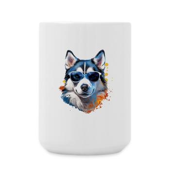 Husky with sunglasses - Large Mug 440 ml - white - Front