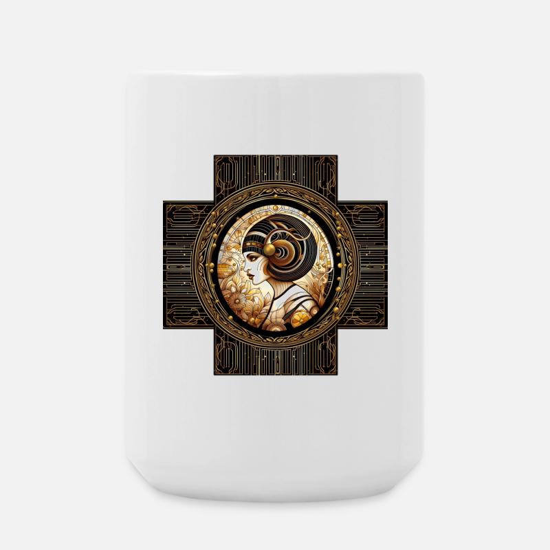 Goldene Art Nouveau Sternzeichen Widder - Große Tasse 440 ml - Weiß