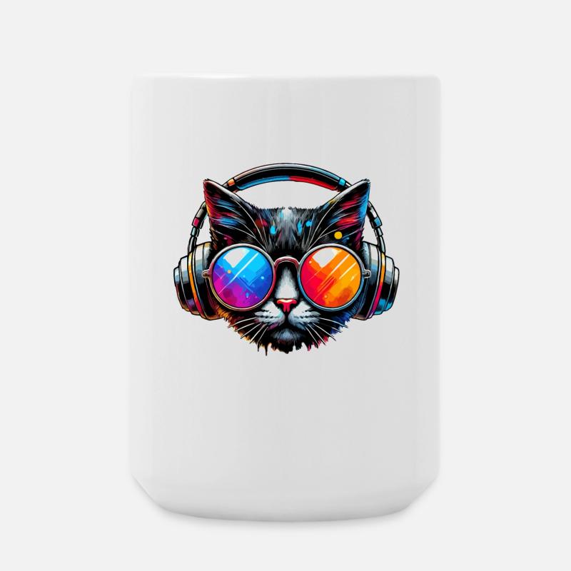DJ Cat - Disco & Party Cat - Large Mug 440 ml - white