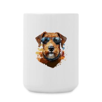 Airedale Terrier mit Sonenbrille - Große Tasse 440 ml - Weiß - Vorne