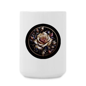 Rose im Diamantkranz - Rose Diamant Edelstein - Große Tasse 440 ml - Weiß - Vorne