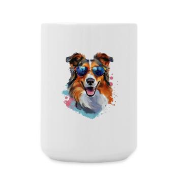 Collie with sunglasses - Large Mug 440 ml - white - Front