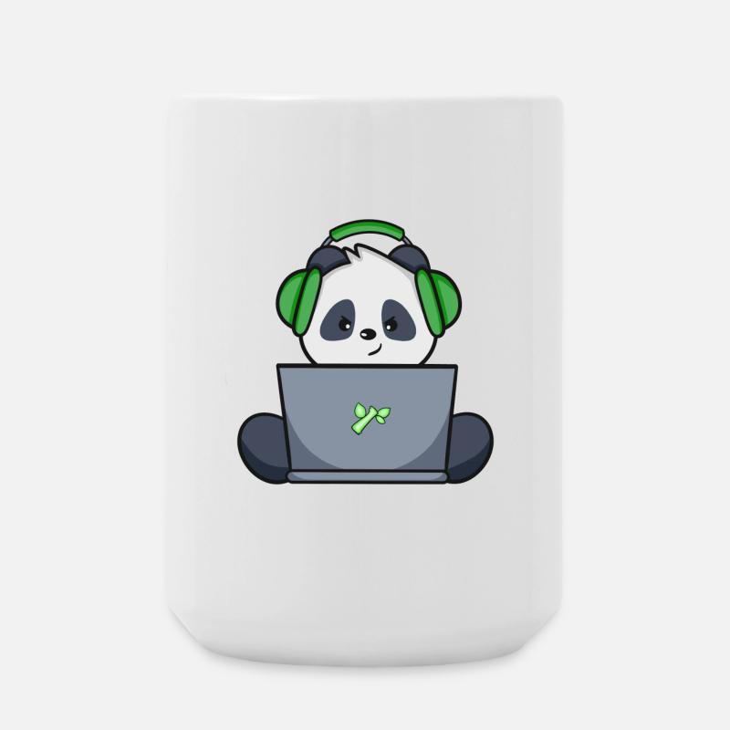 Gaming Panda avec casque vert - Grande tasse 440 ml - blanc
