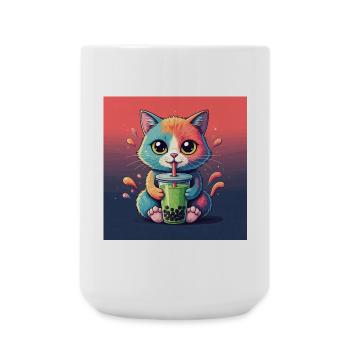 Niedliche Katze mit Bubble Tea - Große Tasse 440 ml - Weiß - Vorne