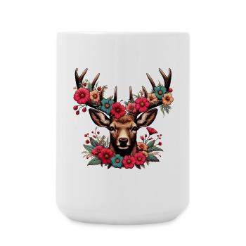 Hirsch mit Blumen - Große Tasse 440 ml - Weiß - Vorne
